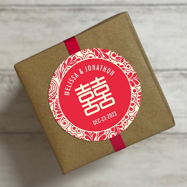Personalisiertes chinesisches Hochzeitsszenario Runder Aufkleber (Von Creator hochgeladen)