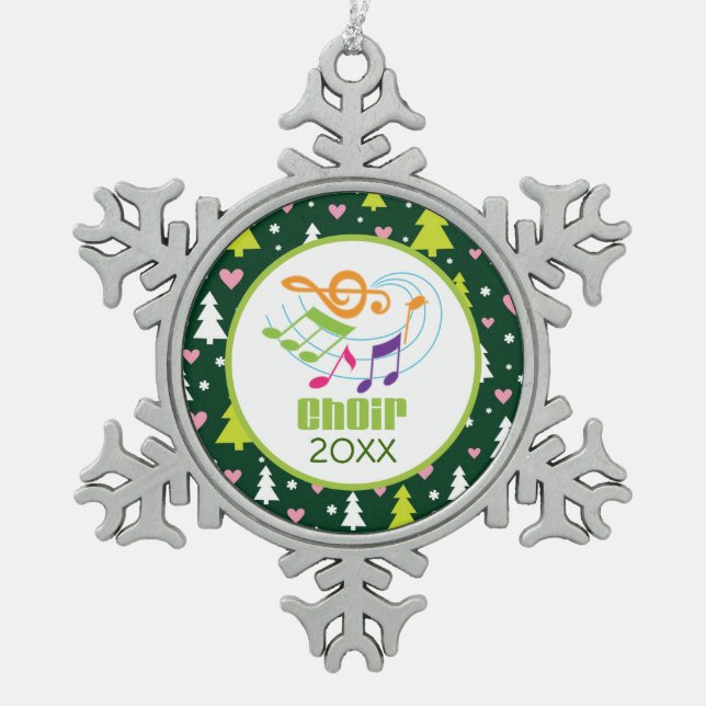 Personalisiertes Chor-Musik-Weihnachtsgeschenk Schneeflocken Zinn-Ornament (Vorderseite)
