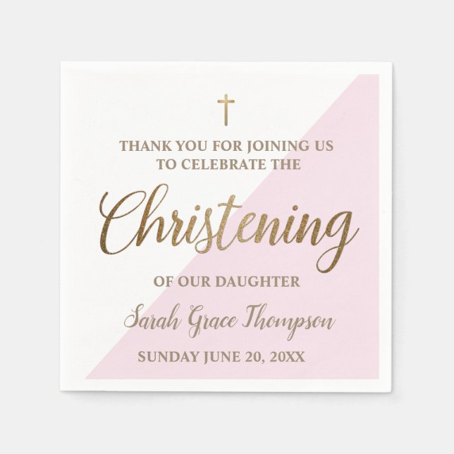 Personalisiertes Christening Modernes goldfarbenes Serviette (Vorderseite)