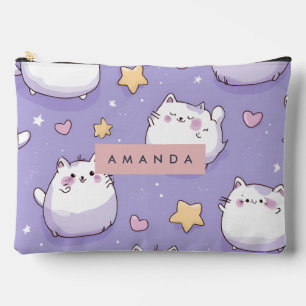 Personalisiertes Chubby Cat & Pastel Star-Muster Zubehörtasche