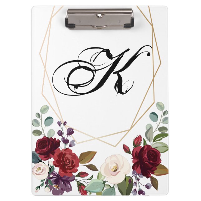 Personalisiertes Clip Board White Roses Gold Geo Klemmbrett (Vorderseite)