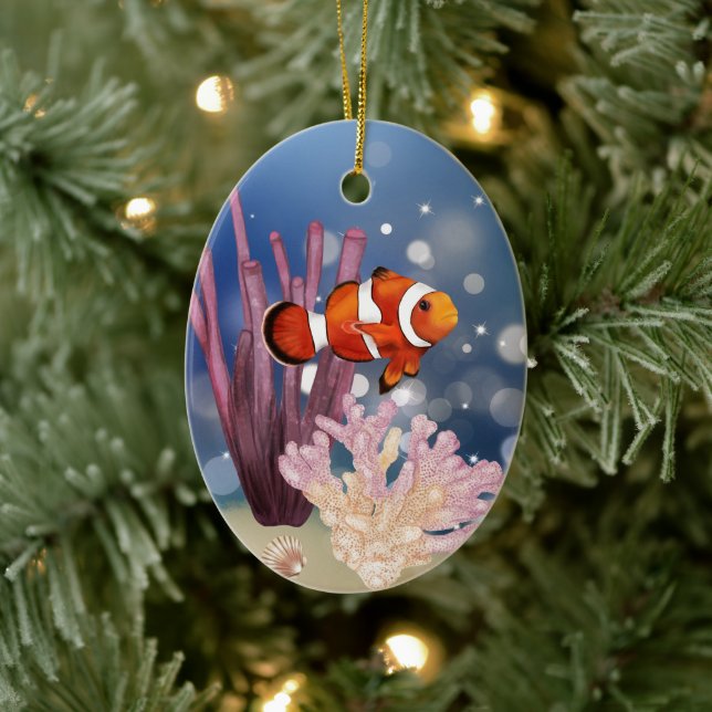 Personalisiertes Clown Fish Coral Reef Weihnachten Keramik Ornament (Baum)
