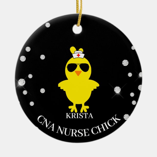 Personalisiertes CNA Nurse Sunshade Glitzern Chick Keramik Ornament (Vorne)