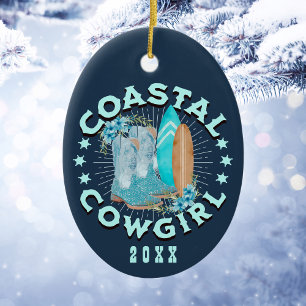 Personalisiertes Coastal Cowgirl Weihnachten Keramik Ornament