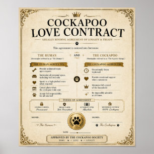 Personalisiertes Cockapoo Liebesvertrag Geschenk Poster