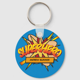Personalisiertes Comic-Book-Pop-Art-SUPERHELD Schlüsselanhänger