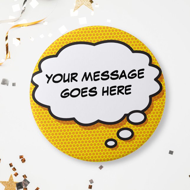 Personalisiertes Comic Book Pop Art Think Bubble Button (Personalized Message Comic Book Think Bubble Button)