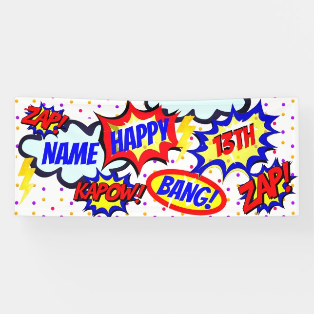 Personalisiertes Comic Book Super Hero Party Banner (Horizontal)
