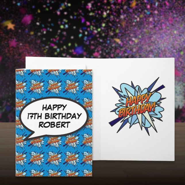 Personalisiertes Comic Buch GLÜCKLICH BIRTHTAG Bla Karte (Personalized Comic Book HAPPY BIRTHDAY Blue Card)