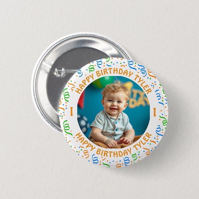 Personalisiertes Confetti Foto, Name und Alter Geb Button (Vorne & Hinten)
