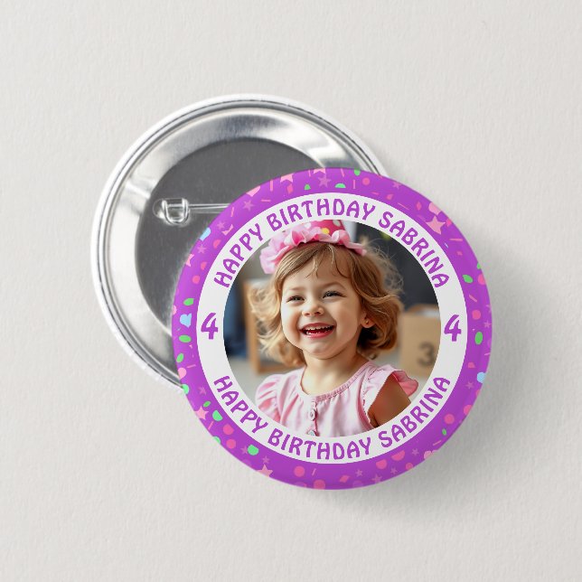 Personalisiertes Confetti Foto, Name und Alter Geb Button (Vorne & Hinten)