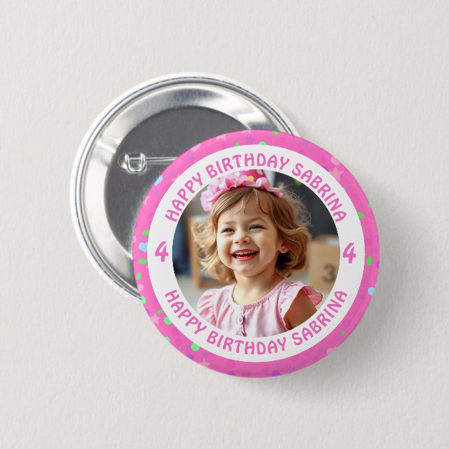 Personalisiertes Confetti Foto, Name und Alter Geb Button (Vorne & Hinten)