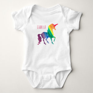 Personalisiertes Cooles Rainbow Unicorn Watercolor Baby Strampler