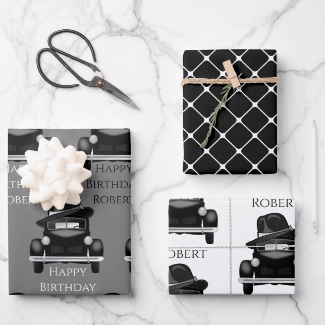 Personalisiertes cooles und klassisches Auto Geschenkpapier Set (Vorderseite)