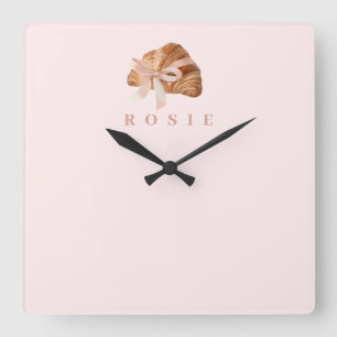 Personalisiertes Coquette-Croissant-Rosafarbenes B Quadratische Wanduhr
