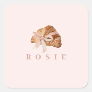 Personalisiertes Coquette-Croissant-Rosafarbenes B Quadratischer Aufkleber