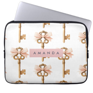 Personalisiertes Coquette-Muster Goldener Schlüsse Laptopschutzhülle