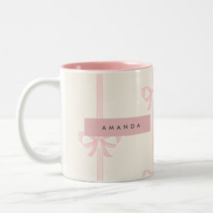 Personalisiertes Coquette Rosa Schleifenband Zweifarbige Tasse