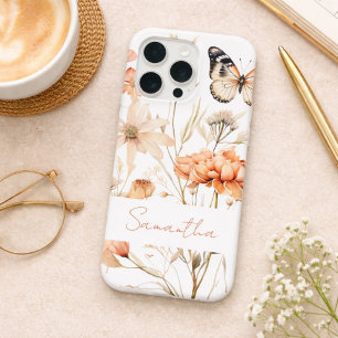 Personalisiertes Cottagecore-Blumen- und Schmetter iPhone 15 Pro Hülle