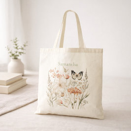 Personalisiertes Cottagecore Wildblumen Schmetterl Tragetasche