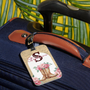 Personalisiertes Cowgirl Rosa Florales Monogramm Gepäckanhänger