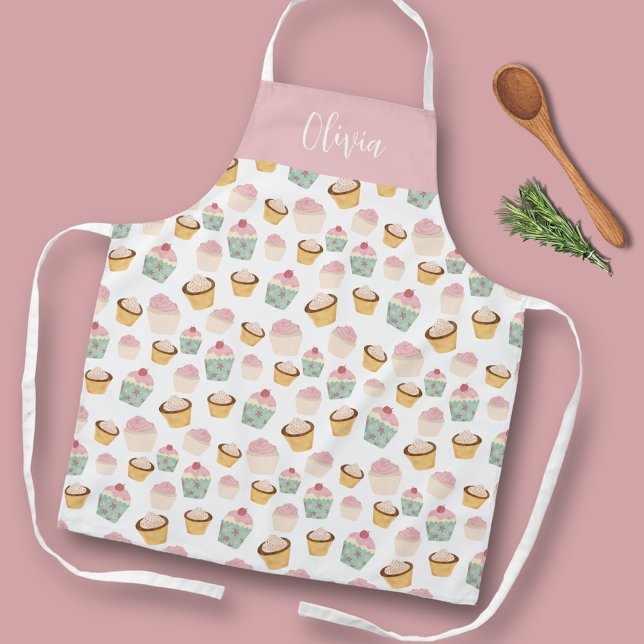 Personalisiertes Cupcake-Muster Schürze (Cute cupcake kitchen apron perfect for bakers and cooks.  Personalize with your own name or text.)