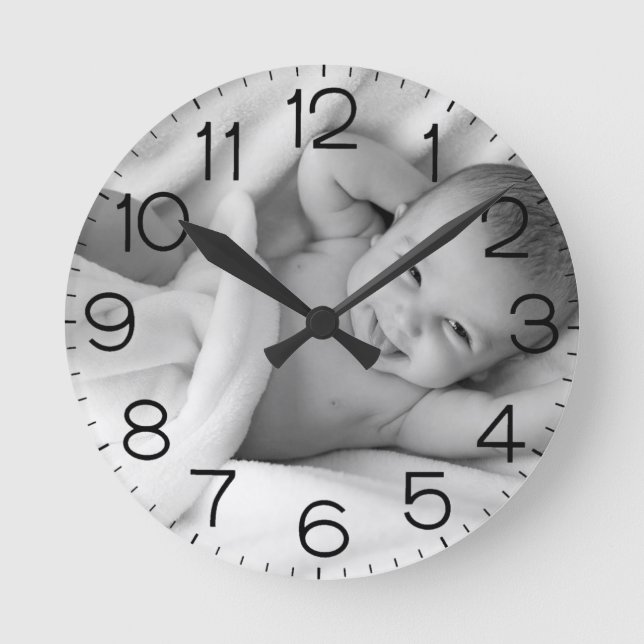 Personalisiertes Custom Baby Foto Kinderzimmer Runde Wanduhr (Vorderseite)