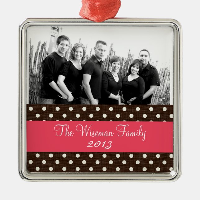Personalisiertes Custom Brown Polka Dot FOTO Ornam Silbernes Ornament (Vorne)