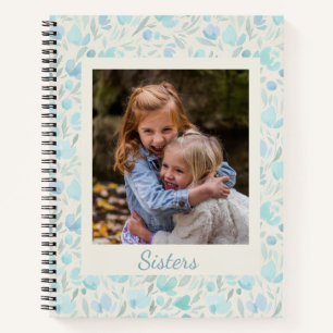 Personalisiertes Custom Foto Sisters Blue Floral Notizbuch