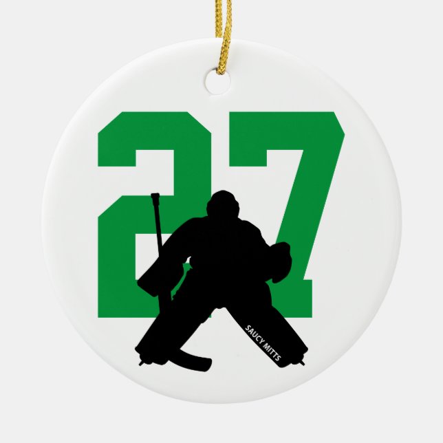 Personalisiertes Custom Hockey Goalie Number Green Keramik Ornament (Vorne)