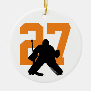 Personalisiertes Custom Hockey Goalie Number Orang Keramik Ornament