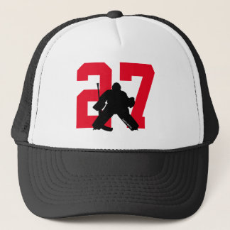 Personalisiertes Custom Hockey Goalie Number Red Truckerkappe