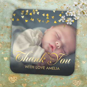 Personalisiertes Danke-Foto für Baby Quadratischer Aufkleber