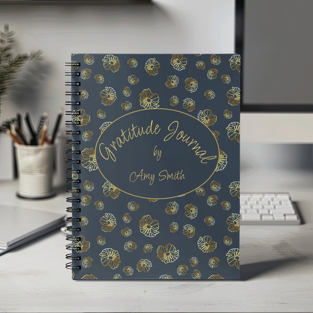 Personalisiertes Dankesblatt mit Gold-Blume Notizbuch (Elegant Stylish Personalized Gratitude Notebook)
