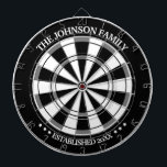 Personalisiertes Dart Board, Schwarz/Weiß Dartscheibe<br><div class="desc">Spaß,  personalisiertes Design. Macht das perfekte Geschenk für ein Haus Erwärmung,  Hochzeit,  oder jeden Anlass! Trendy Farbmuster Design mit Ihrem Familiennamen und Jahr etabliert personalisierte Front und Mitte.</div>