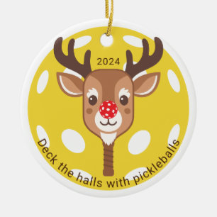 Personalisiertes 'Deck the Halls with Pickleballs' Keramik Ornament