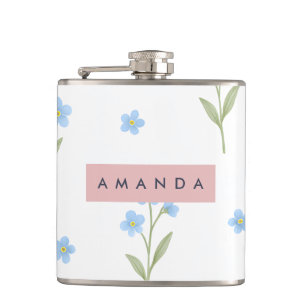 Personalisiertes Delicate Blue Wildblume Muster Flachmann