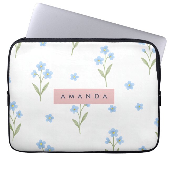 Personalisiertes Delicate Blue Wildblume Muster Laptopschutzhülle (Vorderseite)