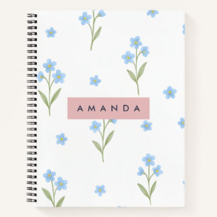 Personalisiertes Delicate Blue Wildblume Muster Notizbuch