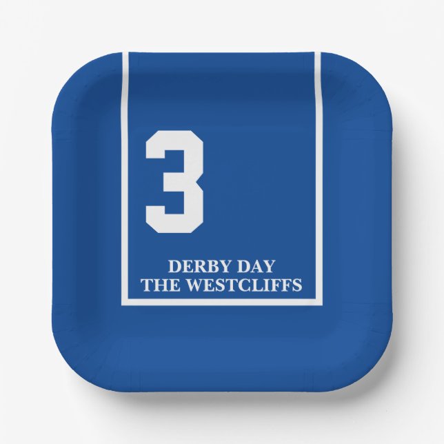Personalisiertes Derby Party Horse 3 blaues Papier Pappteller (Vorderseite)