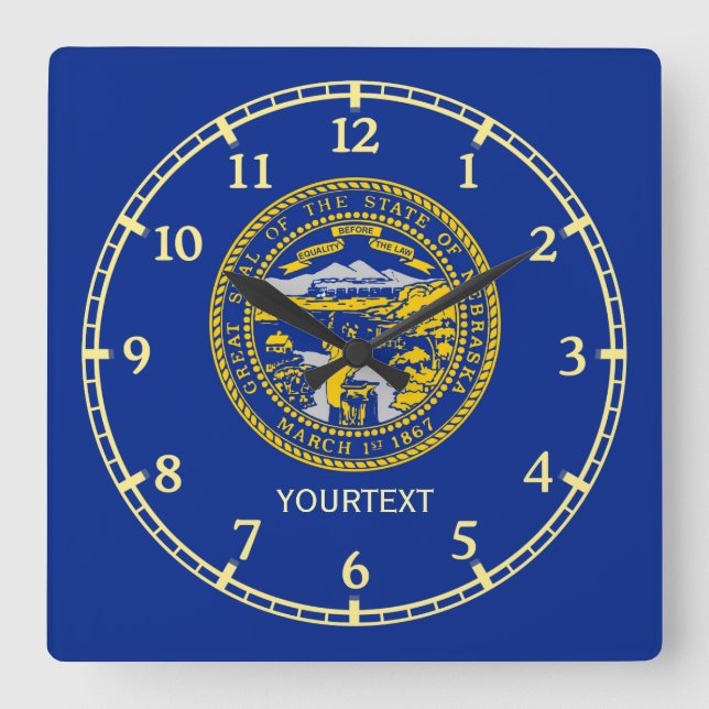 Personalisiertes Design der Nebraska-Staatsflagge Quadratische Wanduhr (Vorderseite)