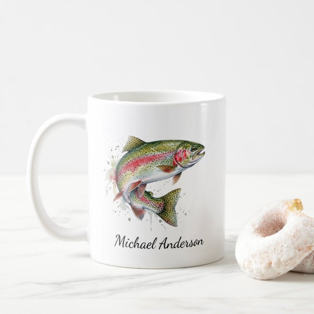 Personalisiertes Design für Angler – Forellen-Ange Kaffeetasse (Mit Donut)