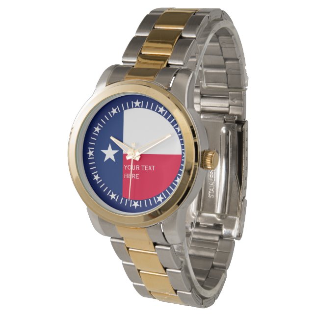 Personalisiertes Design für die Flaggen von Texas Armbanduhr (Schrägansicht)