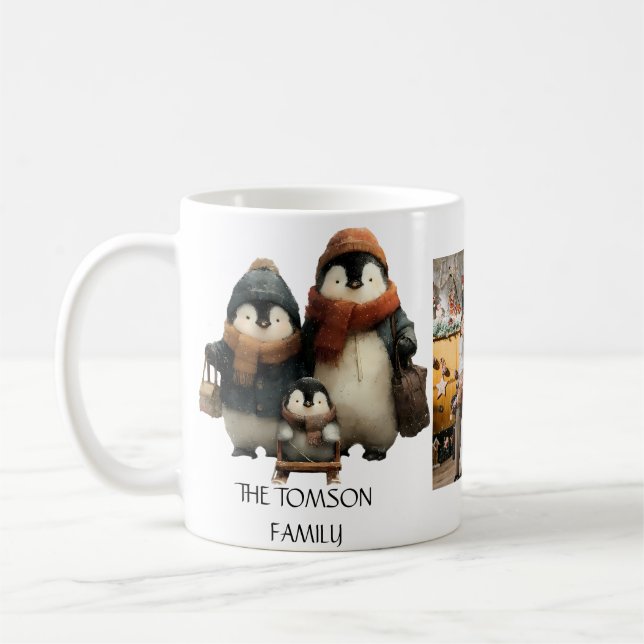 Personalisiertes Design für die Winter-Pinguinfami Kaffeetasse (Links)