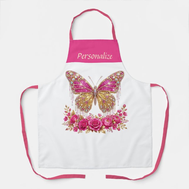Personalisiertes Design mit rosa Schmetterlingsros Schürze (Vorderseite)