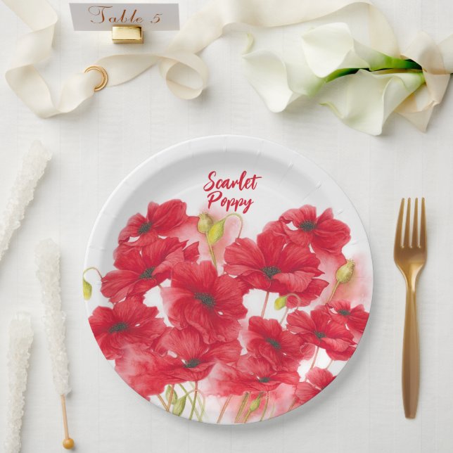 Personalisiertes Design Scarlet Poppy. Pappteller (Hochzeit)