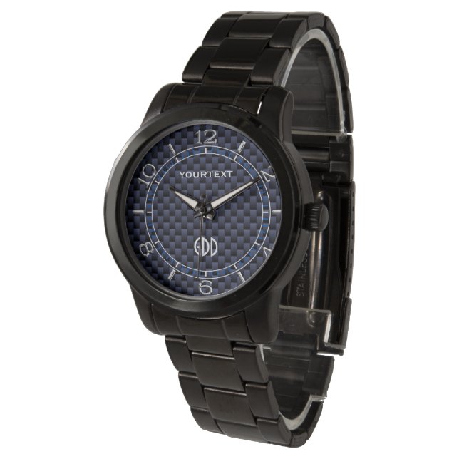 Personalisiertes Dial für Royal Blue Carbon Fibre Armbanduhr (Schrägansicht)