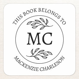 Personalisiertes Dieses Buch gehört zu Monogramm Quadratischer Aufkleber