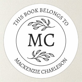Personalisiertes Dieses Buch gehört zu Monogramm Runder Aufkleber