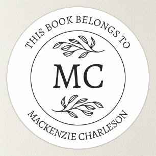 Personalisiertes Dieses Buch gehört zu Monogramm Runder Aufkleber